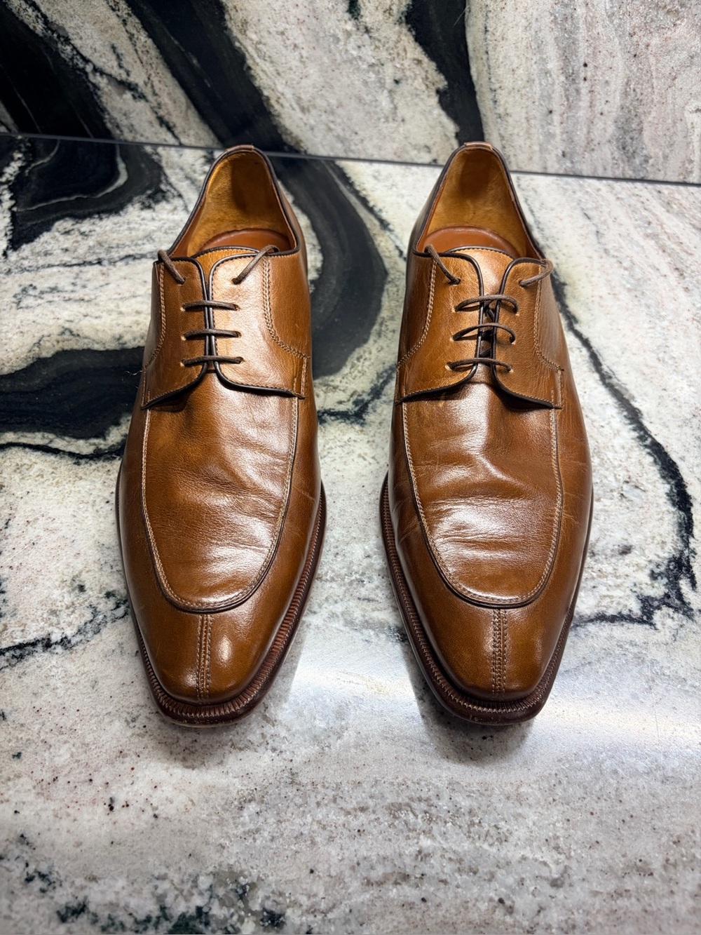 Testoni Brown Apron Toe Derby Dress Shoes Italy Size 9 Made in Italy